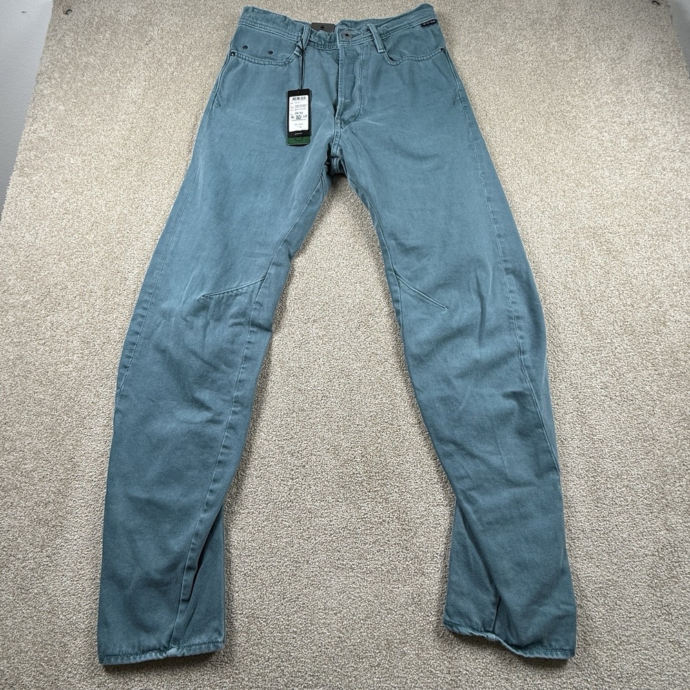 G-Star Raw Mens Arc 3D Jeans Size 28x32 Rainbow Foliage Green Steer Ecru Denim